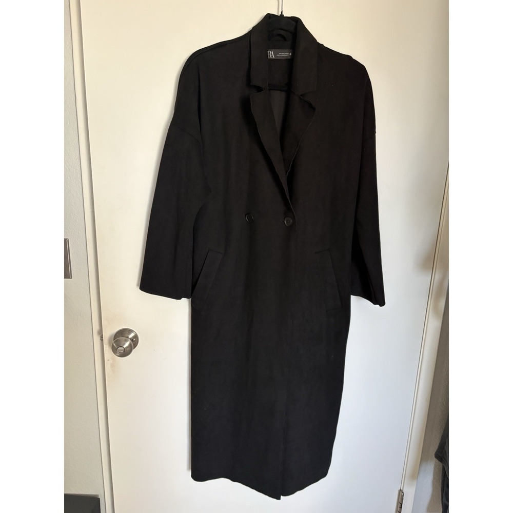 Zara Black Faux Suede Jacket Duster Coat Blazer Coatigan - Size Small